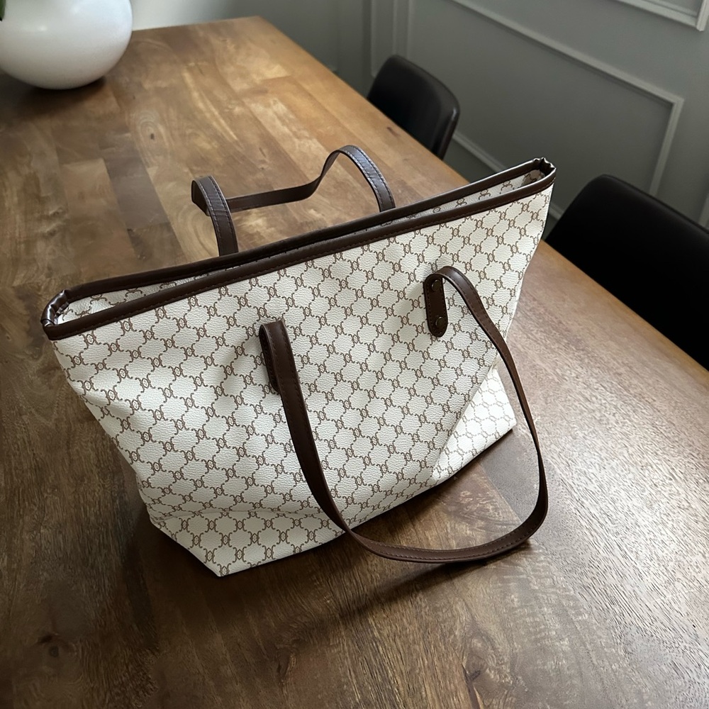 Cream & brown tote bag